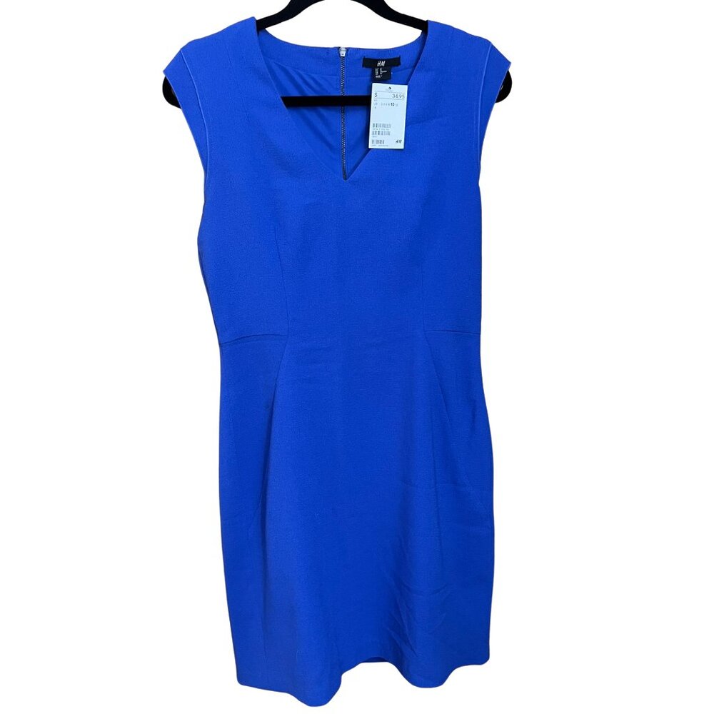 NWT! Brilliant Royal Blue Capped Sleeve Dress // H&M Women's Size 10